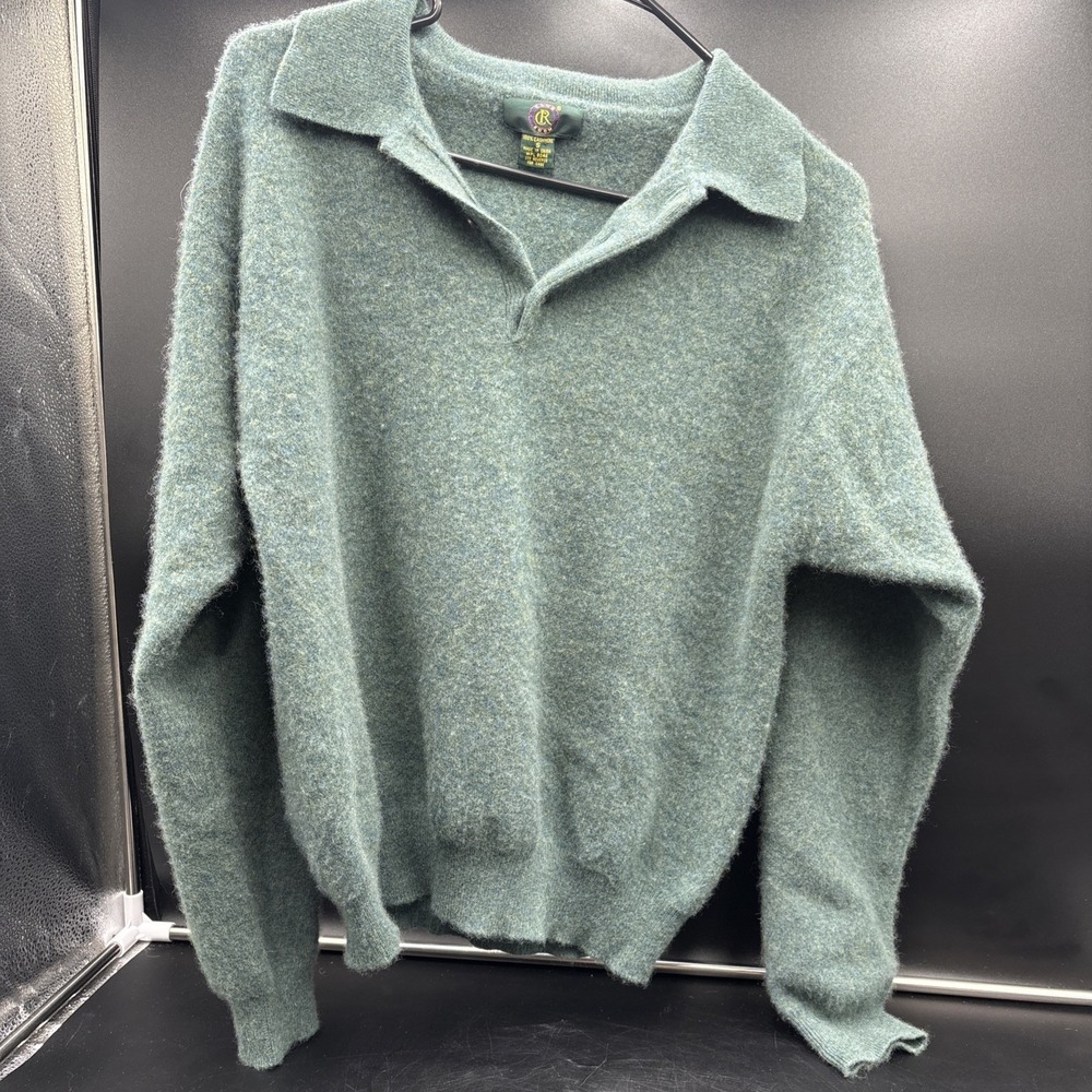 Club Room 100% Cashmere Sweater Green V-Neck Pullover Size Small Soft Collared